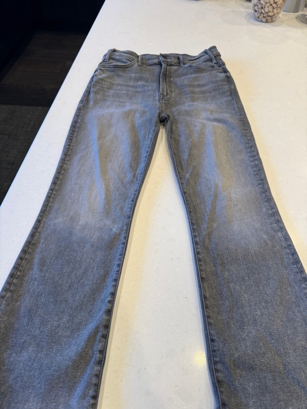 MOTHER High-Rise  hustler ankle Straight Jeans in Faded Gray Wash small blemish